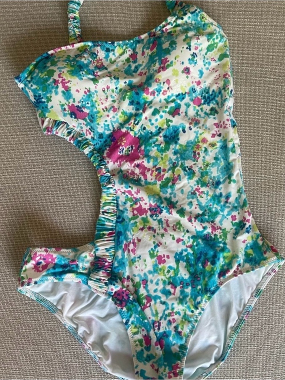 Theory Floral One-Piece Swimsuit in White, Teal & Pink